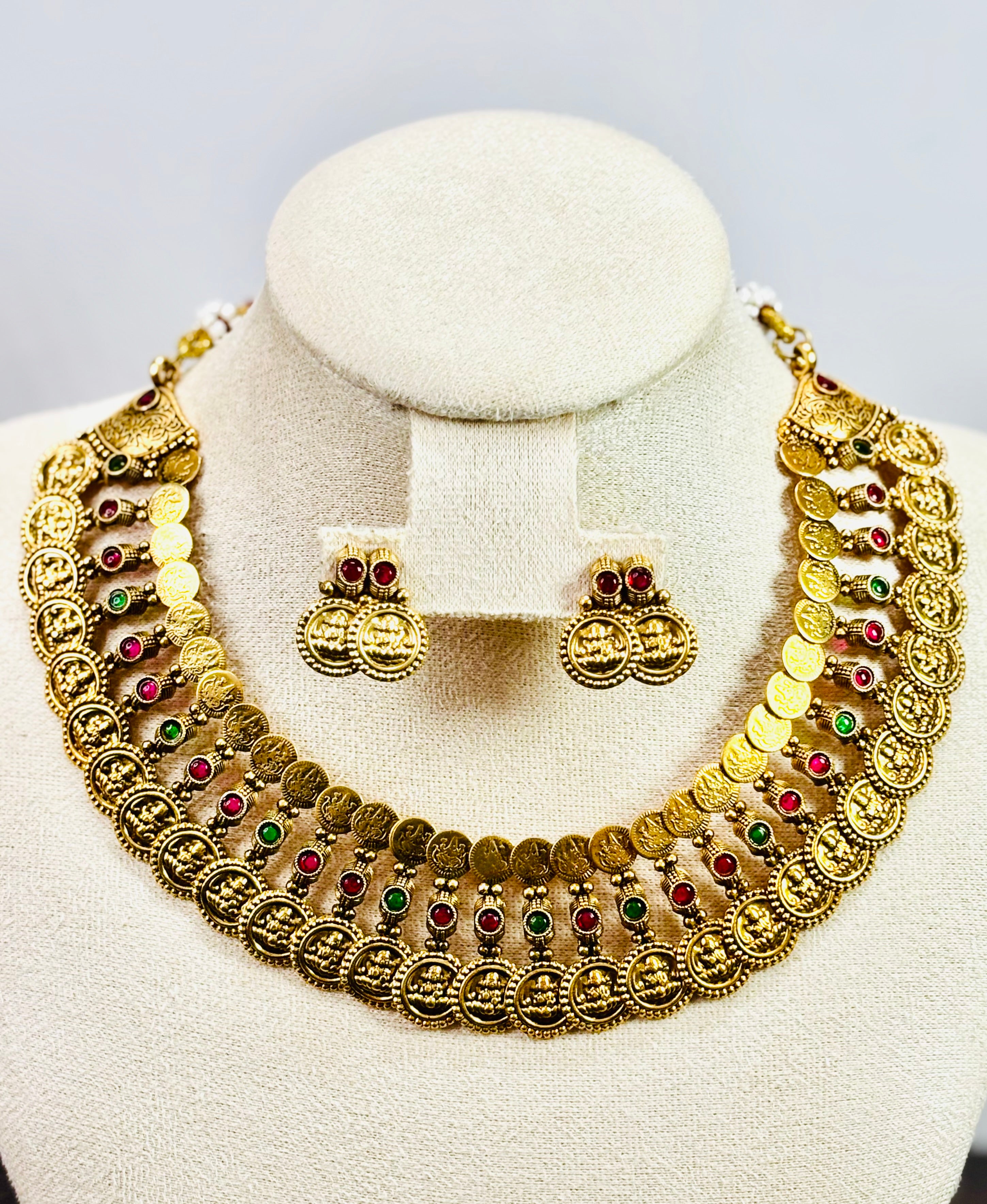 Two Layer Coin Necklace with Kemp Stones - KJ- GP090