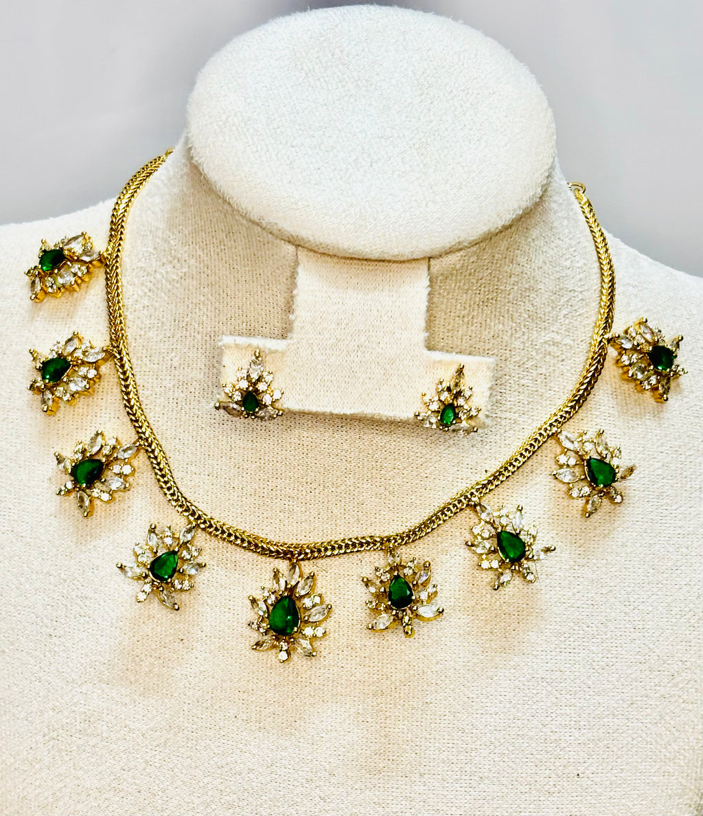 AD stone Necklace with Earrings - KJ-GP089