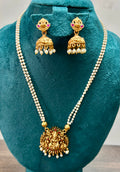 Affordable pearl chain Lakshmi pendent with earrings-KJ-GP141
