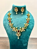 CZ stone Multi colour AD stone necklace with Pearl detailing-KJ- GP143