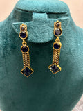 Antique Gold finish Blue AD stones Earrings-KJ- TK059